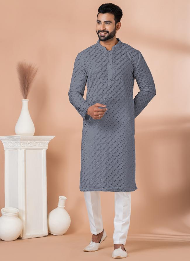 Georgette Grey Festival Wear Sequins Work Readymade Kurta Pajama